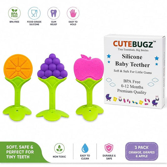 Fruit Shape Silicone Baby Teether for 3-12 Months Babies